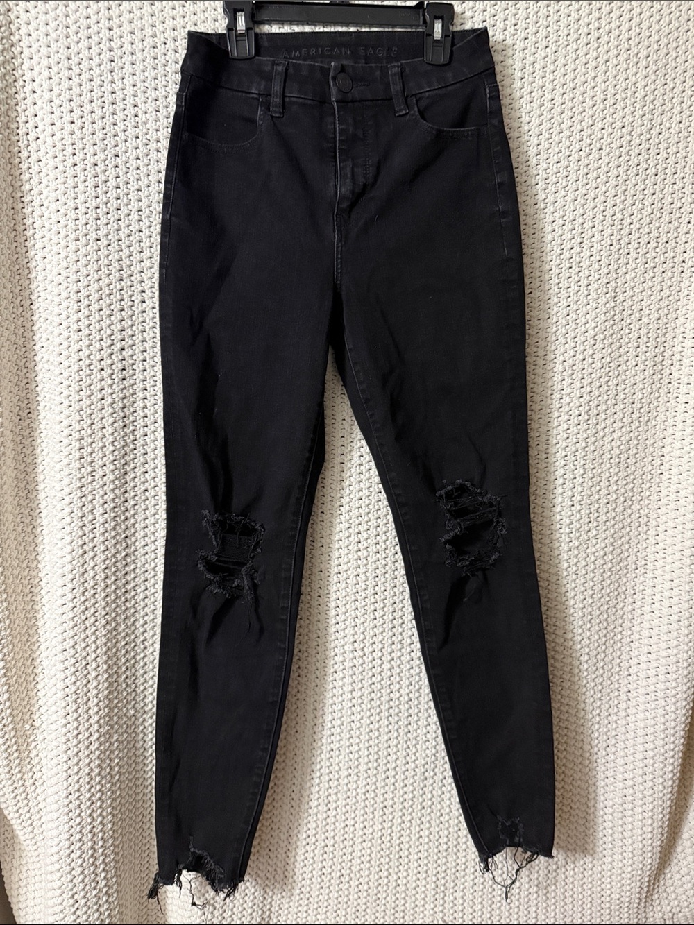 American Eagle Outfitters Black Distressed High-Rise Skinny Jeans